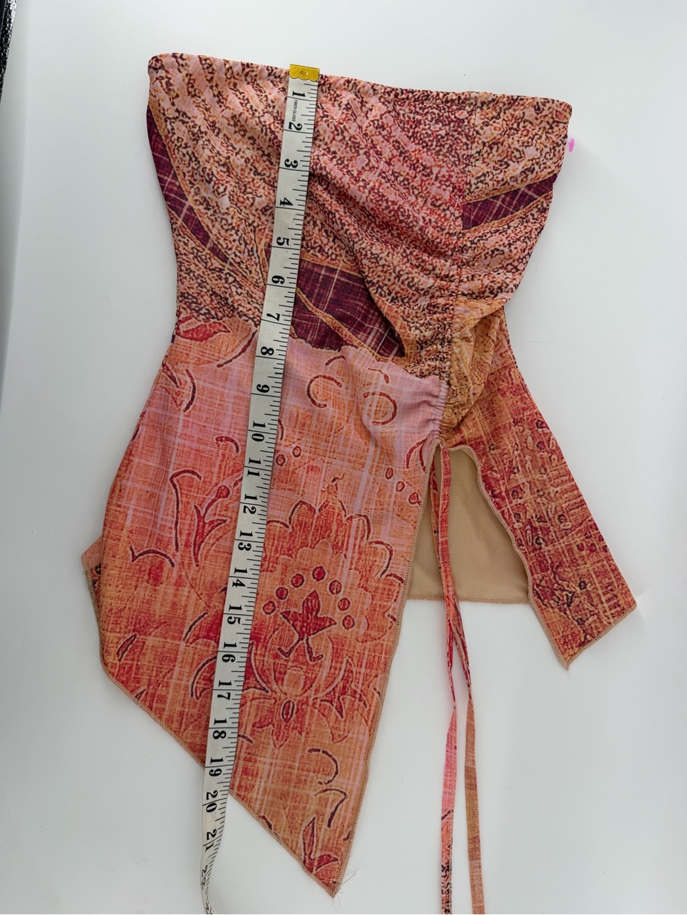 Tiger Mist XS Mesh Tube Top Ruched Asymmetrical Strapless Y2K Boho Festival - Picture 4 of 5